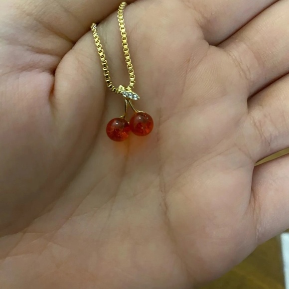 NEW Minimalist Gold Plated Wine Red Cherries Pendant Necklace/Earrings Set - Picture 10 of 13